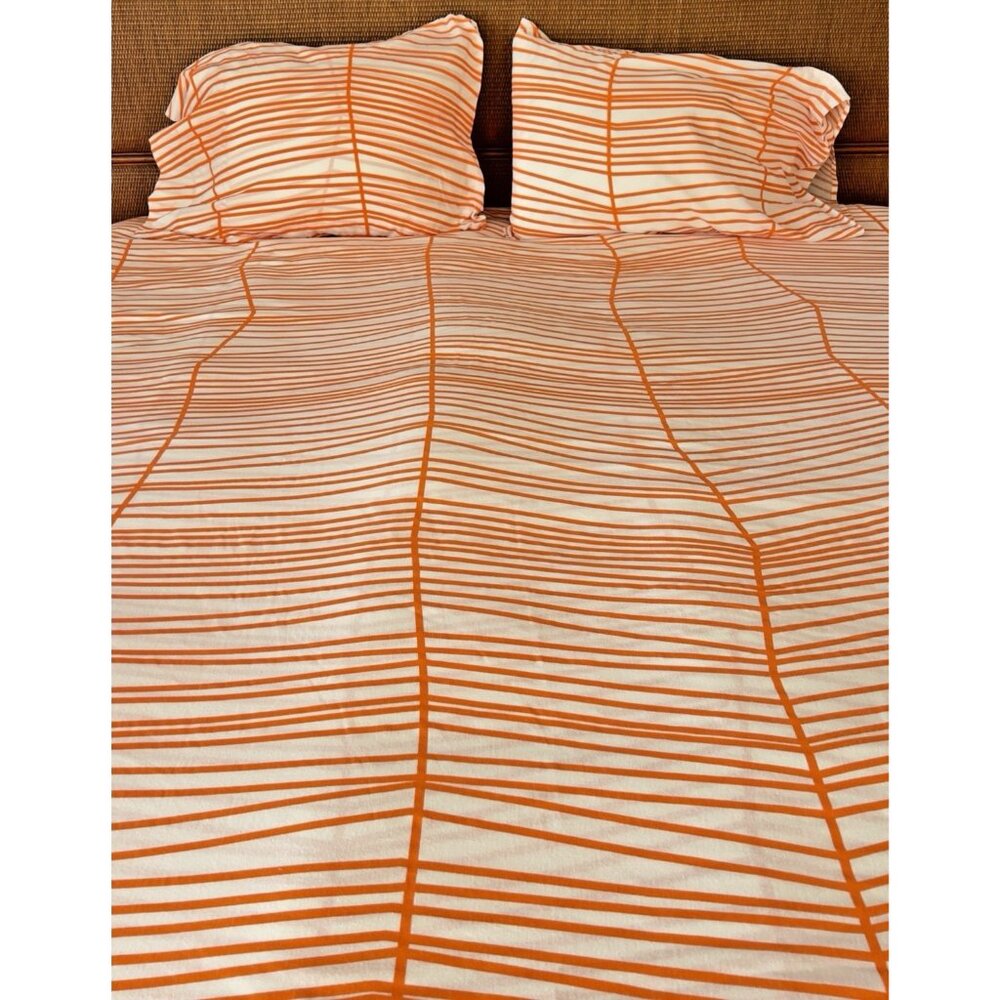IKEA Queen Full Duvet COVER Pillowcase Set ÖDESTRÄD Orange Modern Stripes 3-Pcs